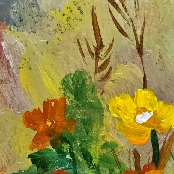 2 x Mini Oil Paintings On Wood Flowers By Nana Lancaster Signed Cottage Core Nat - Picture 8 of 16